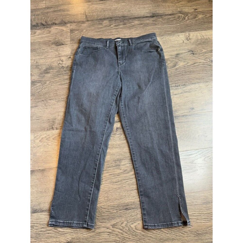 EUC Womens Levis Classic Crop grey jeans studded split leg stretch size 10